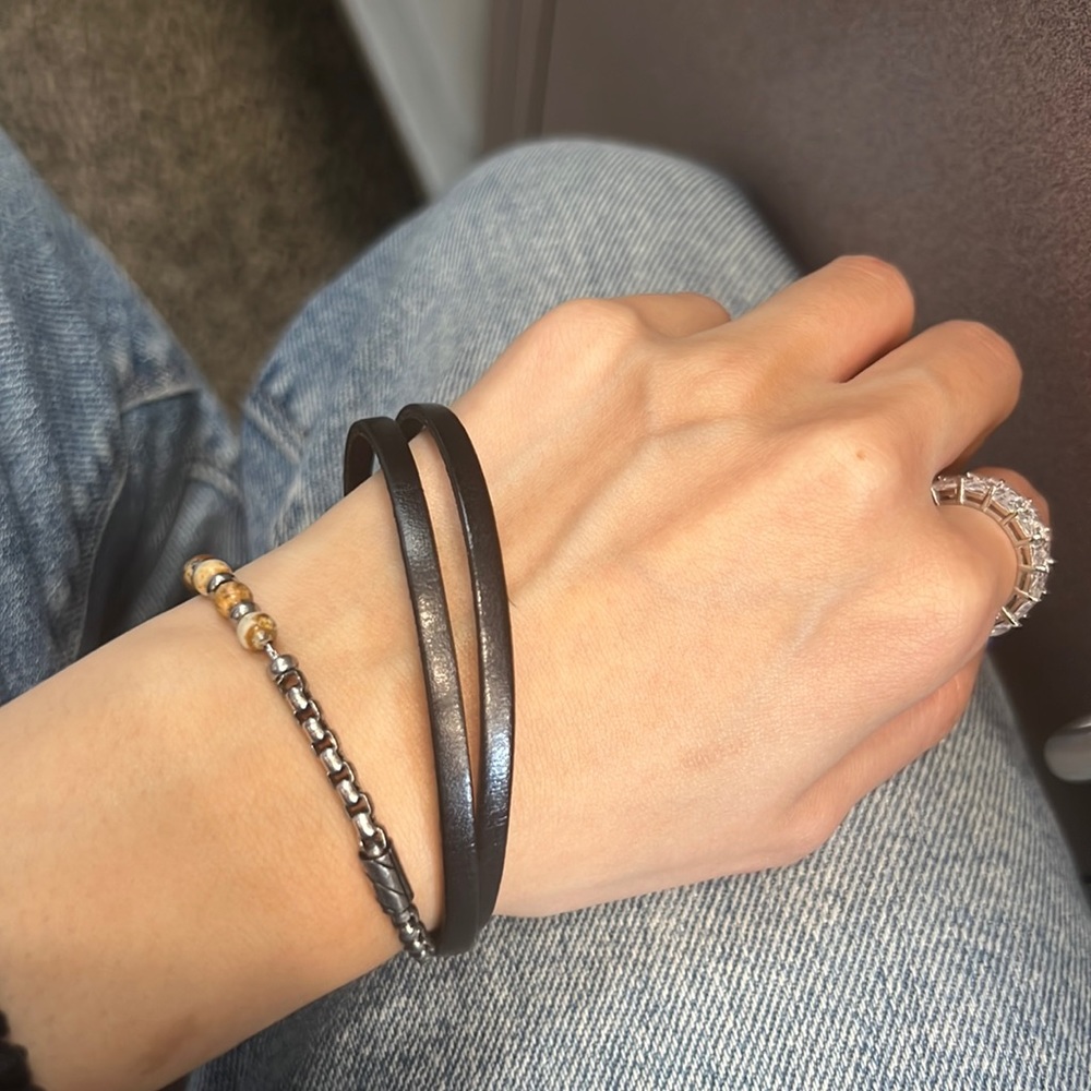 Genuine leather and stainless steel mens bracelet
